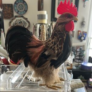 Realistic Brown and Black Rooster Figurine